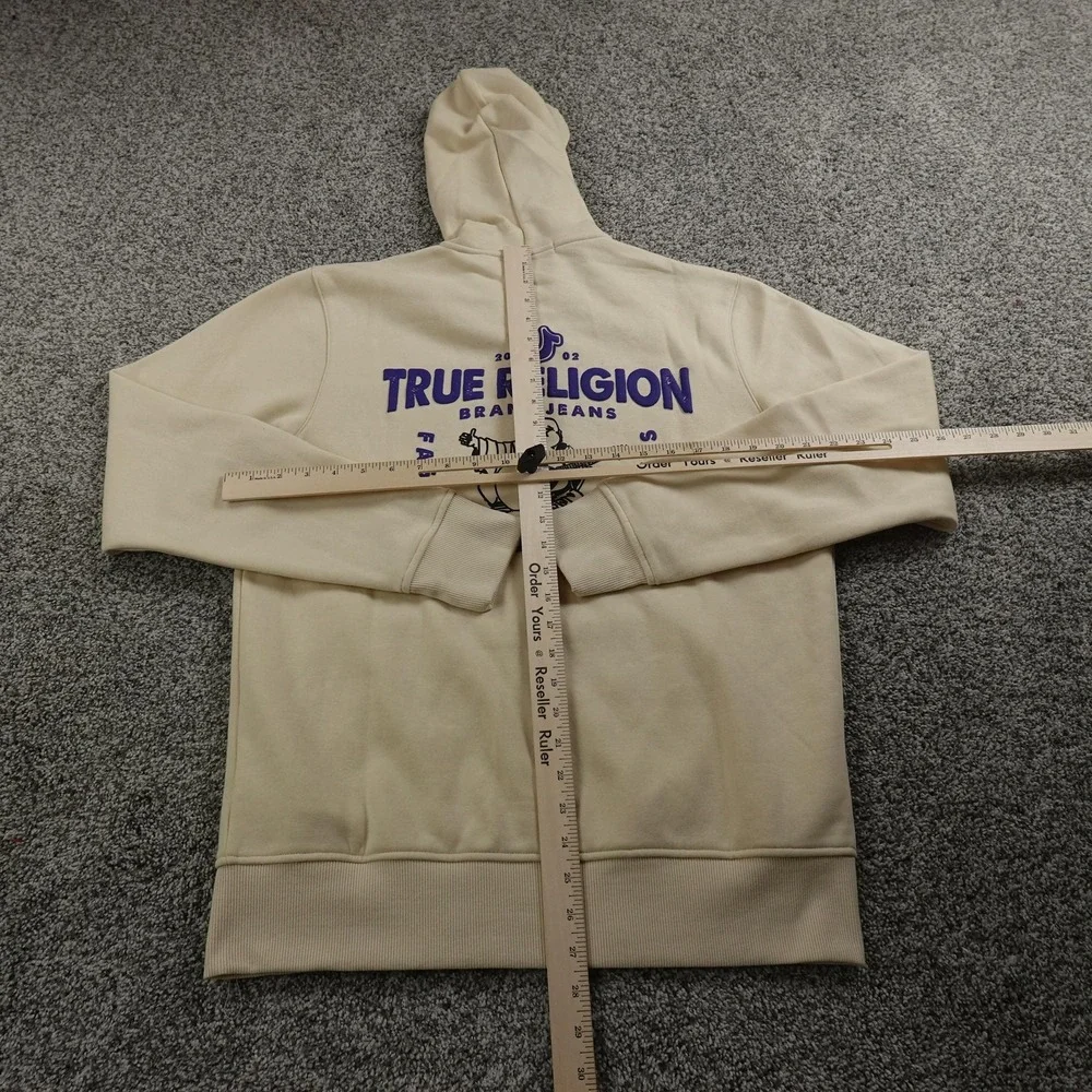 NEW True Religion Hoodie Mens L Beige Buddha Full Zip‎ Sweatshirt Sweater Jacket